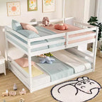 Letto a Castello Basso Costway Full Over Full con Scale Contenitore e Sponde di Sicurezza a Tutta Lunghezza Bianco/Grigio