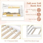 Letto a Castello Basso Costway Full Over Full con Scale Contenitore e Sponde di Sicurezza a Tutta Lunghezza Bianco/Grigio