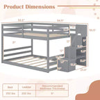 Letto a Castello Basso Costway Full Over Full con Scale Contenitore e Sponde di Sicurezza a Tutta Lunghezza Bianco/Grigio