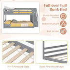 Letto a Castello Basso Costway Full Over Full con Scale Contenitore e Sponde di Sicurezza a Tutta Lunghezza Bianco/Grigio
