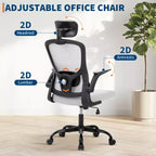 Sedia da ufficio ergonomica con schienale alto in rete, poggiatesta e supporto lombare regolabili, braccioli ribaltabili