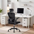 Sedia da ufficio ergonomica con schienale alto in rete, poggiatesta e supporto lombare regolabili, braccioli ribaltabili