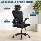 Sedia da ufficio ergonomica con schienale alto in rete, poggiatesta e supporto lombare regolabili, braccioli ribaltabili
