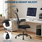 Sedia da ufficio ergonomica con schienale alto in rete, poggiatesta e supporto lombare regolabili, braccioli ribaltabili