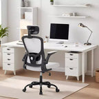 Sedia da ufficio ergonomica con schienale alto in rete, poggiatesta e supporto lombare regolabili, braccioli ribaltabili