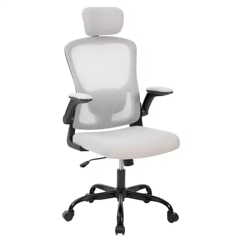 Sedia da ufficio ergonomica con schienale alto in rete, poggiatesta e supporto lombare regolabili, braccioli ribaltabili