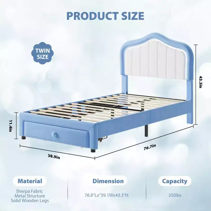 Struttura Letto Singolo con Cassetti Contenitori, Base Letto Imbottita con Doghe in Legno, Facile Montaggio, Nessuna Molla Richiesta, per Bambini