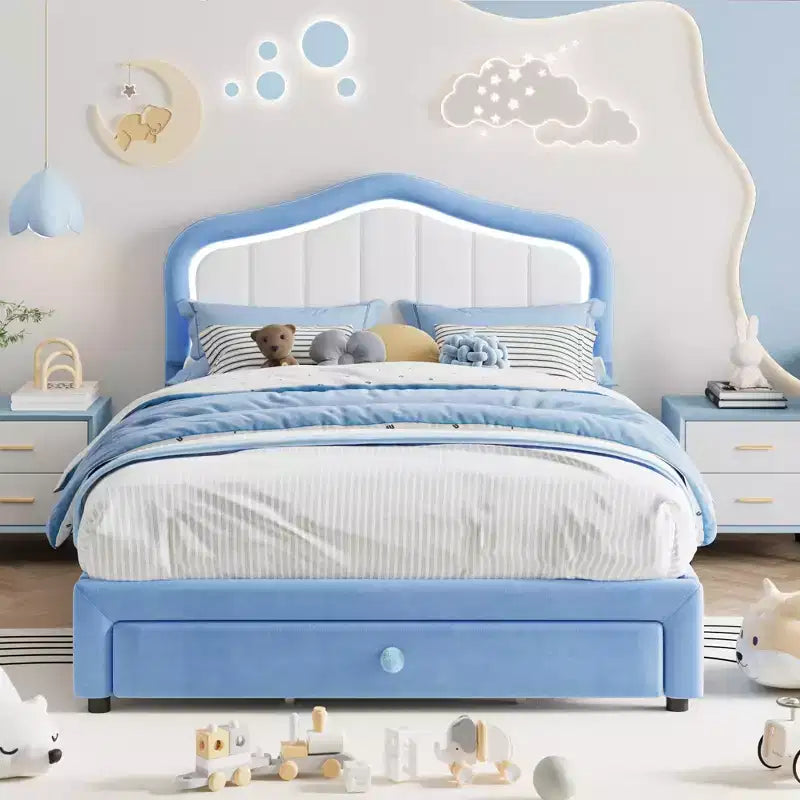 Struttura Letto Singolo con Cassetti Contenitori, Base Letto Imbottita con Doghe in Legno, Facile Montaggio, Nessuna Molla Richiesta, per Bambini