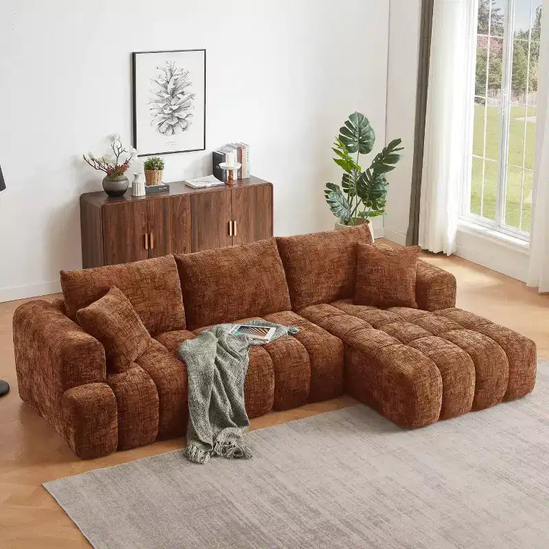 GDFStudio Salta Modern Chenille Fabric Sectional Sofa with Tufted Design