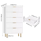 Cassettiera a 5 cassetti per camera da letto, cassettiera alta in legno da 47 pollici con maniglia dorata, organizer con cassetti scanalati, cassettiera per armadio