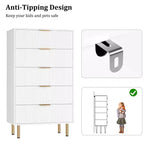 Cassettiera a 5 cassetti per camera da letto, cassettiera alta in legno da 47 pollici con maniglia dorata, organizer con cassetti scanalati, cassettiera per armadio