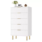 Cassettiera a 5 cassetti per camera da letto, cassettiera alta in legno da 47 pollici con maniglia dorata, organizer con cassetti scanalati, cassettiera per armadio