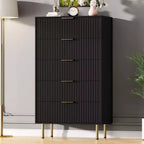 5 Drawer Dresser for Bedroom, 47 Tall Wooden Chest of Drawers with Gold Handle, Fluted Storage Dresser Organizer, Closet Dresser for Bedroom