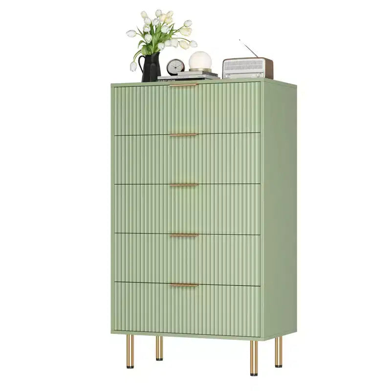 Cassettiera a 5 cassetti per camera da letto, cassettiera alta in legno da 47 pollici con maniglia dorata, organizer con cassetti scanalati, cassettiera per armadio