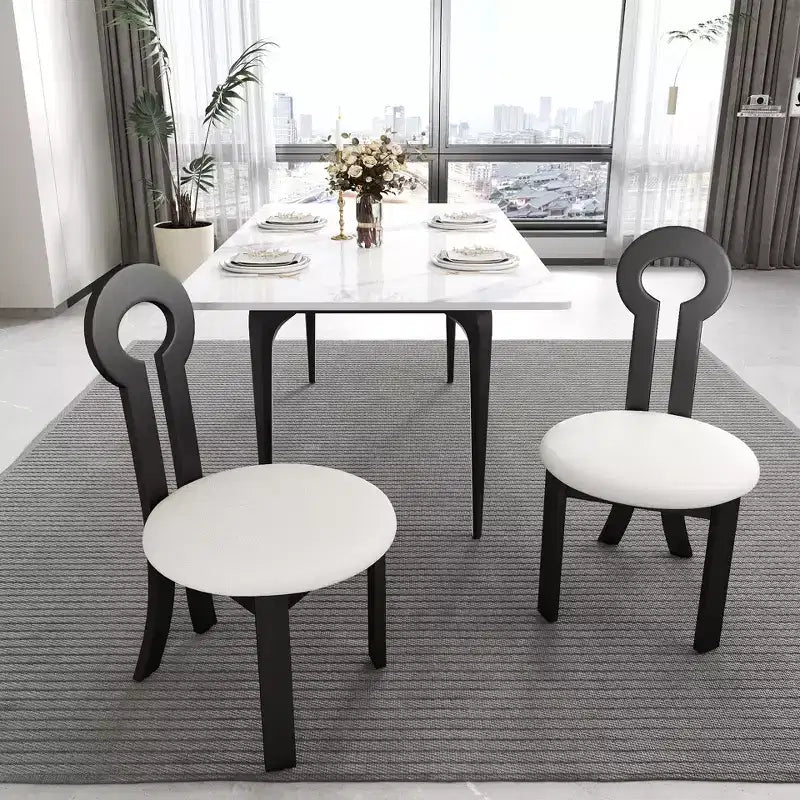 Sedia da pranzo vintage in legno massello di gomma, design senza braccioli, rivestimento in morbido tessuto effetto pecora, set da 2, colore nero, perfetta per stanze piccole