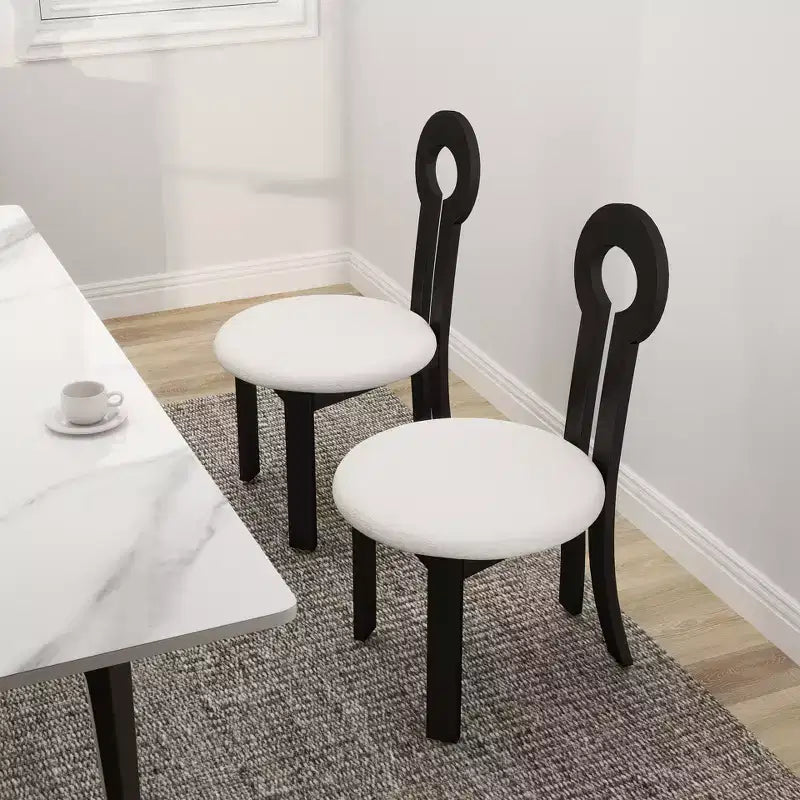 Sedia da pranzo vintage in legno massello di gomma, design senza braccioli, rivestimento in morbido tessuto effetto pecora, set da 2, colore nero, perfetta per stanze piccole