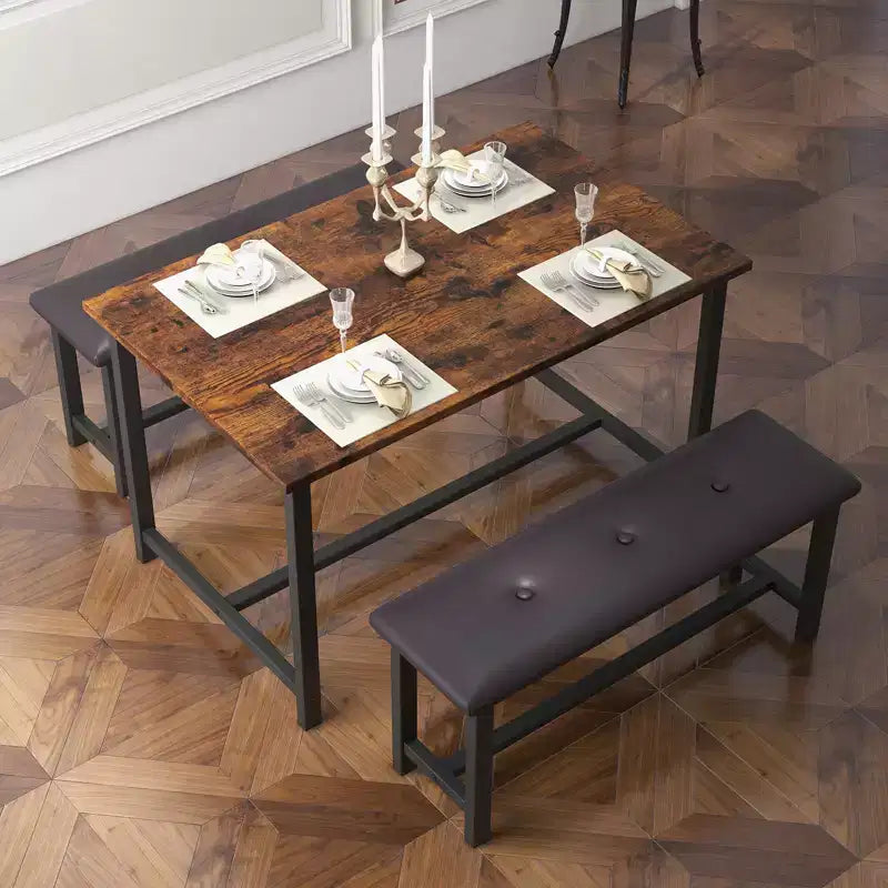 COZONY Set Tavolo da Pranzo per 4 con 2 Panche Imbottite - Set Tavolo da Cucina Rettangolare per Piccoli Spazi, Appartamenti