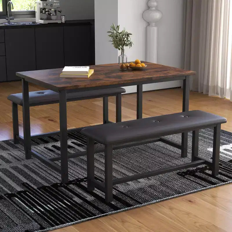 COZONY Set Tavolo da Pranzo per 4 con 2 Panche Imbottite - Set Tavolo da Cucina Rettangolare per Piccoli Spazi, Appartamenti