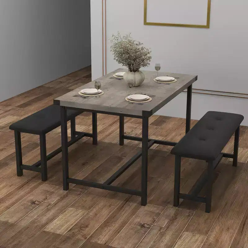 COZONY Set Tavolo da Pranzo per 4 con 2 Panche Imbottite - Set Tavolo da Cucina Rettangolare per Piccoli Spazi, Appartamenti