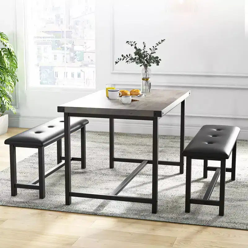 COZONY Set Tavolo da Pranzo per 4 con 2 Panche Imbottite - Set Tavolo da Cucina Rettangolare per Piccoli Spazi, Appartamenti