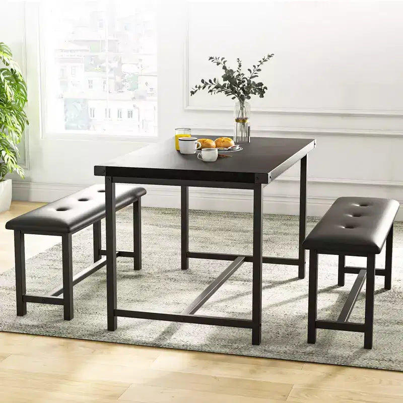 COZONY Set Tavolo da Pranzo per 4 con 2 Panche Imbottite - Set Tavolo da Cucina Rettangolare per Piccoli Spazi, Appartamenti