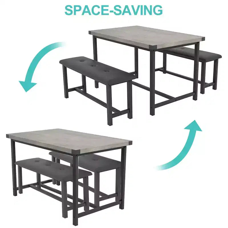 COZONY Set Tavolo da Pranzo per 4 con 2 Panche Imbottite - Set Tavolo da Cucina Rettangolare per Piccoli Spazi, Appartamenti