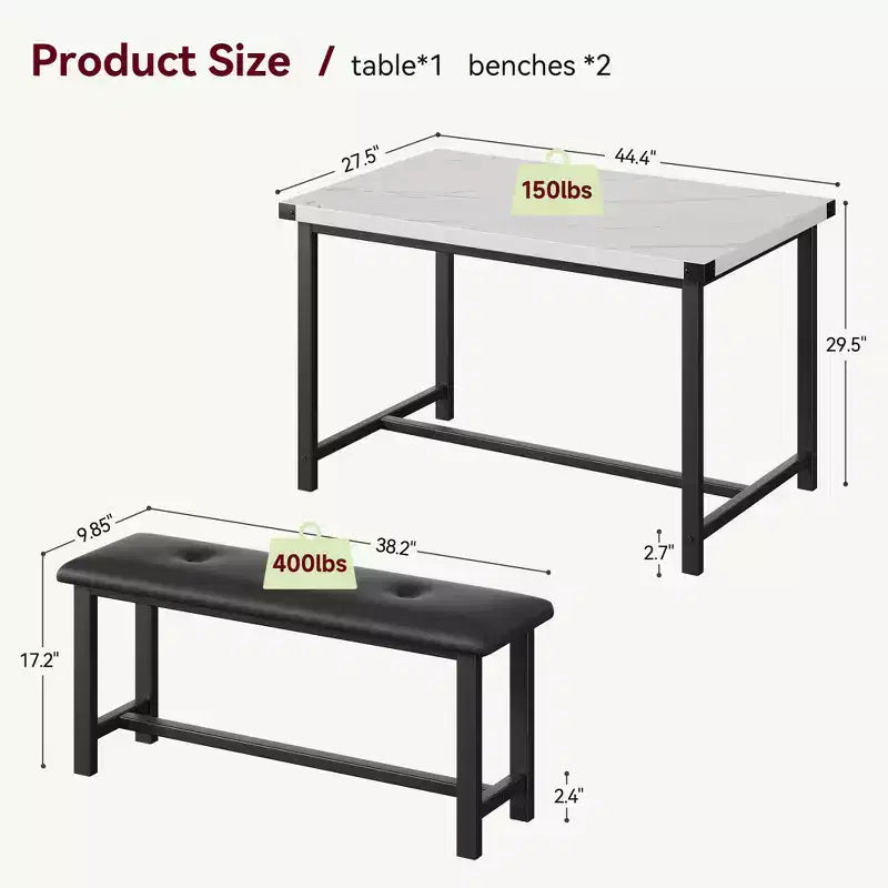 COZONY Set Tavolo da Pranzo per 4 con 2 Panche Imbottite - Set Tavolo da Cucina Rettangolare per Piccoli Spazi, Appartamenti
