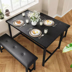 COZONY Set Tavolo da Pranzo per 4 con 2 Panche Imbottite - Set Tavolo da Cucina Rettangolare per Piccoli Spazi, Appartamenti