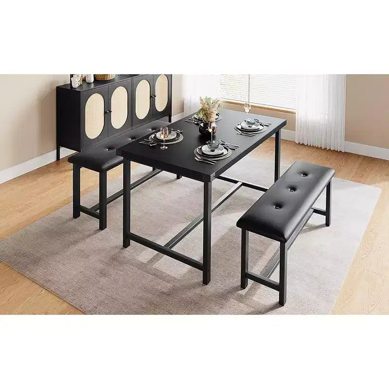 COZONY Set Tavolo da Pranzo per 4 con 2 Panche Imbottite - Set Tavolo da Cucina Rettangolare per Piccoli Spazi, Appartamenti