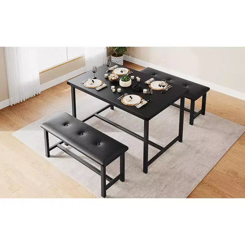 COZONY Set Tavolo da Pranzo per 4 con 2 Panche Imbottite - Set Tavolo da Cucina Rettangolare per Piccoli Spazi, Appartamenti