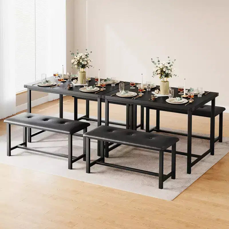 COZONY Set Tavolo da Pranzo per 4 con 2 Panche Imbottite - Set Tavolo da Cucina Rettangolare per Piccoli Spazi, Appartamenti