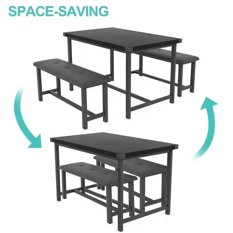 COZONY Set Tavolo da Pranzo per 4 con 2 Panche Imbottite - Set Tavolo da Cucina Rettangolare per Piccoli Spazi, Appartamenti