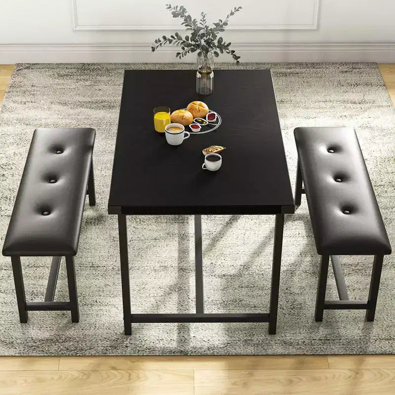 COZONY Dining Table Set for 4 with 2 Upholstered Benches - Rectangular Kitchen Table Set for Small Spaces, Apartment