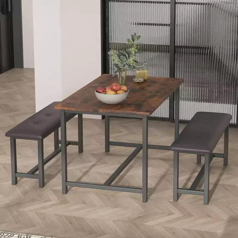 COZONY Set Tavolo da Pranzo per 4 con 2 Panche Imbottite - Set Tavolo da Cucina Rettangolare per Piccoli Spazi, Appartamenti