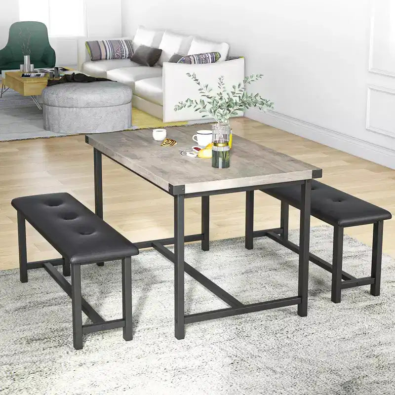COZONY Set Tavolo da Pranzo per 4 con 2 Panche Imbottite - Set Tavolo da Cucina Rettangolare per Piccoli Spazi, Appartamenti