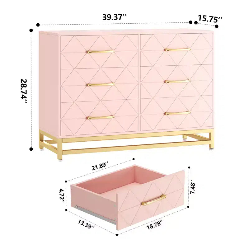 Wood 6 Drawers Dresser for Closet, Hallway, Living Room, Nursery