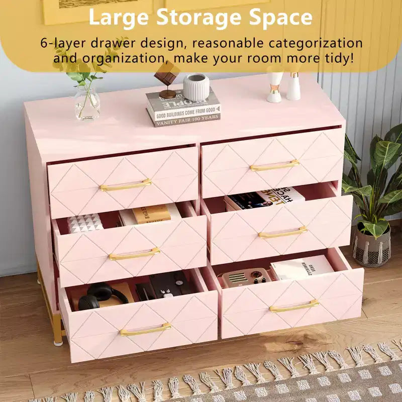 Wood 6 Drawers Dresser for Closet, Hallway, Living Room, Nursery