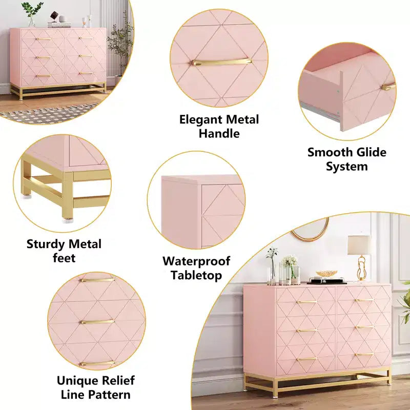 Wood 6 Drawers Dresser for Closet, Hallway, Living Room, Nursery