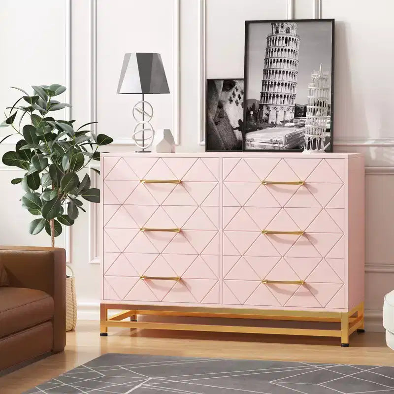 Wood 6 Drawers Dresser for Closet, Hallway, Living Room, Nursery