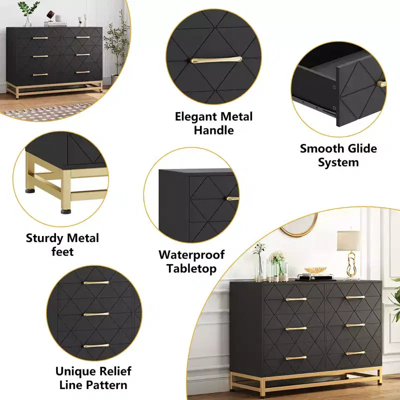 Wood 6 Drawers Dresser for Closet, Hallway, Living Room, Nursery