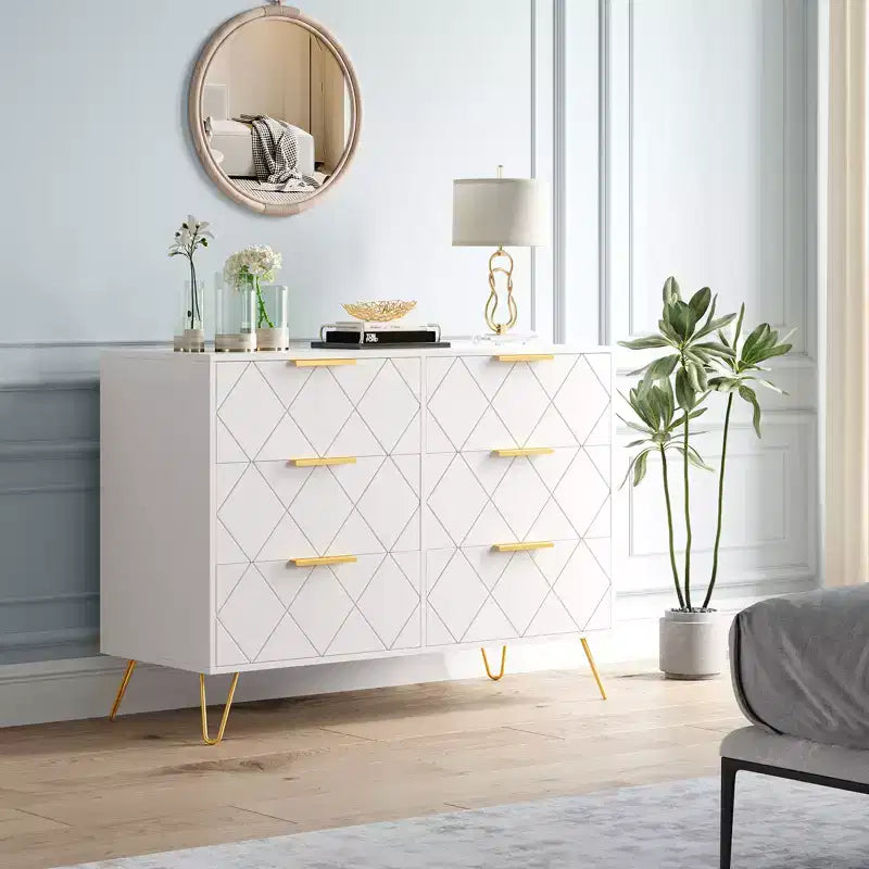 Wood 6 Drawers Dresser for Closet, Hallway, Living Room, Nursery