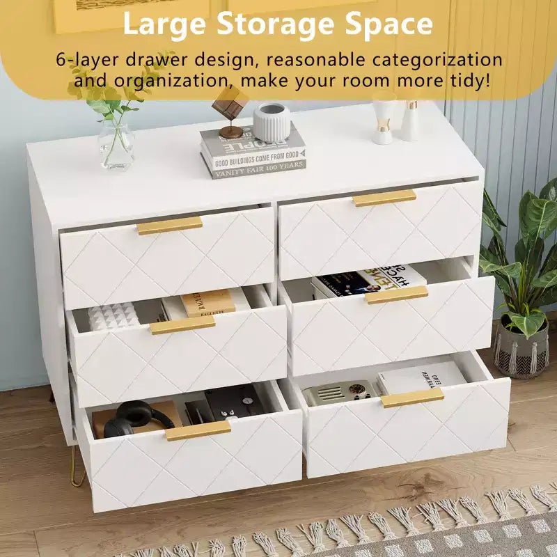 Wood 6 Drawers Dresser for Closet, Hallway, Living Room, Nursery