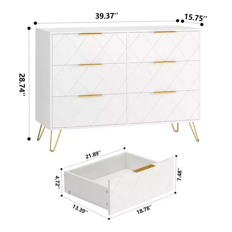 Wood 6 Drawers Dresser for Closet, Hallway, Living Room, Nursery