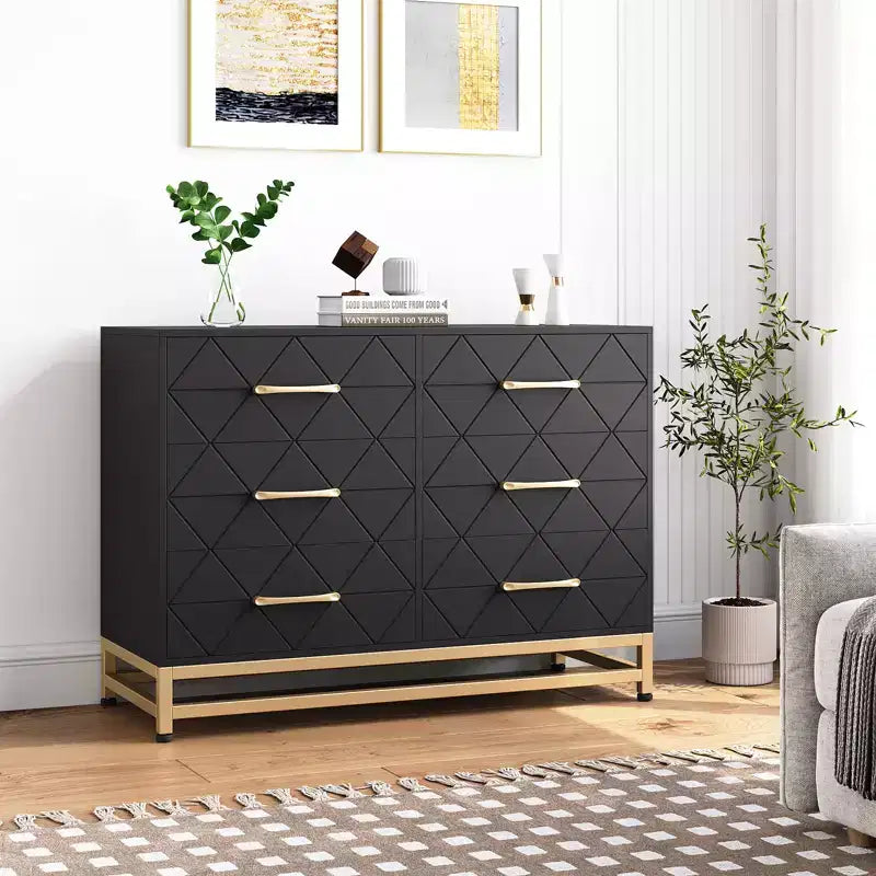 Wood 6 Drawers Dresser for Closet, Hallway, Living Room, Nursery