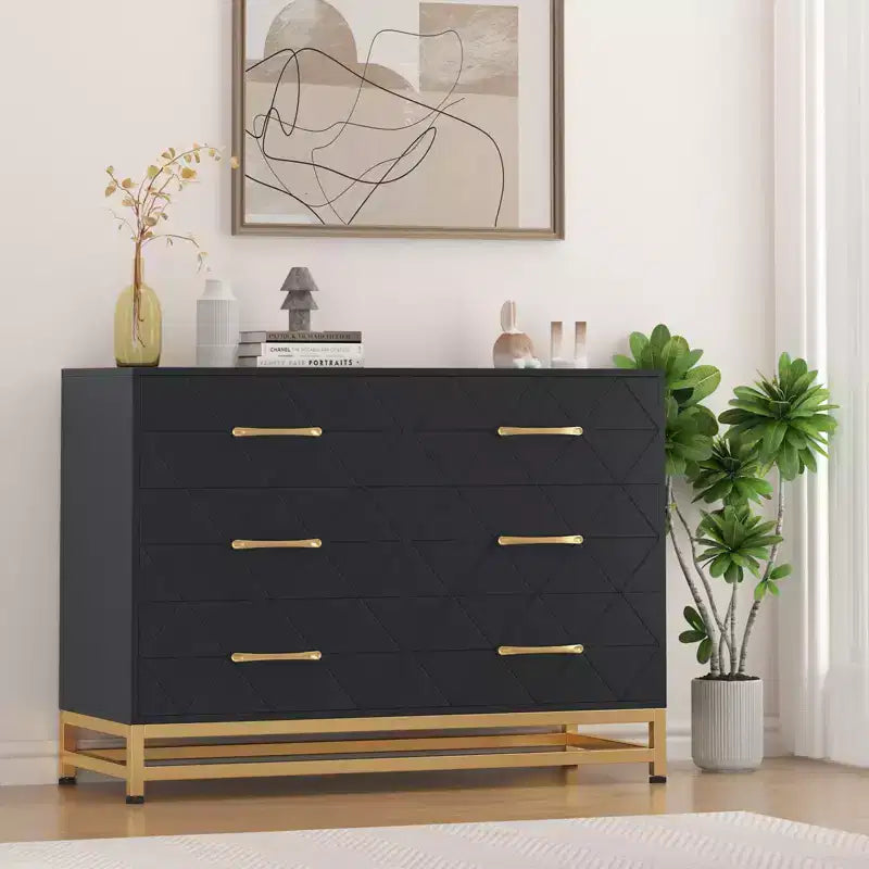 Wood 6 Drawers Dresser for Closet, Hallway, Living Room, Nursery