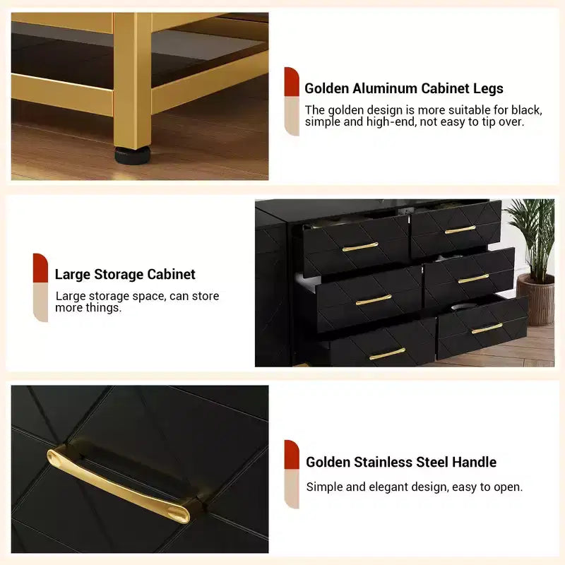 Wood 6 Drawers Dresser for Closet, Hallway, Living Room, Nursery
