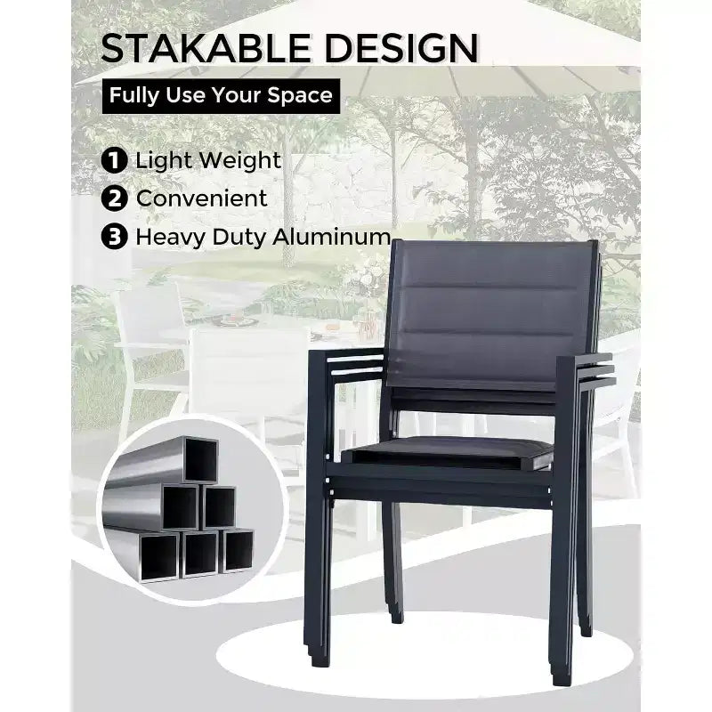 COZONY Set di 2 sedie da esterno impilabili in alluminio, sedute da esterno per tutte le stagioni con tessuto Textilene per ponte, giardino, cortile