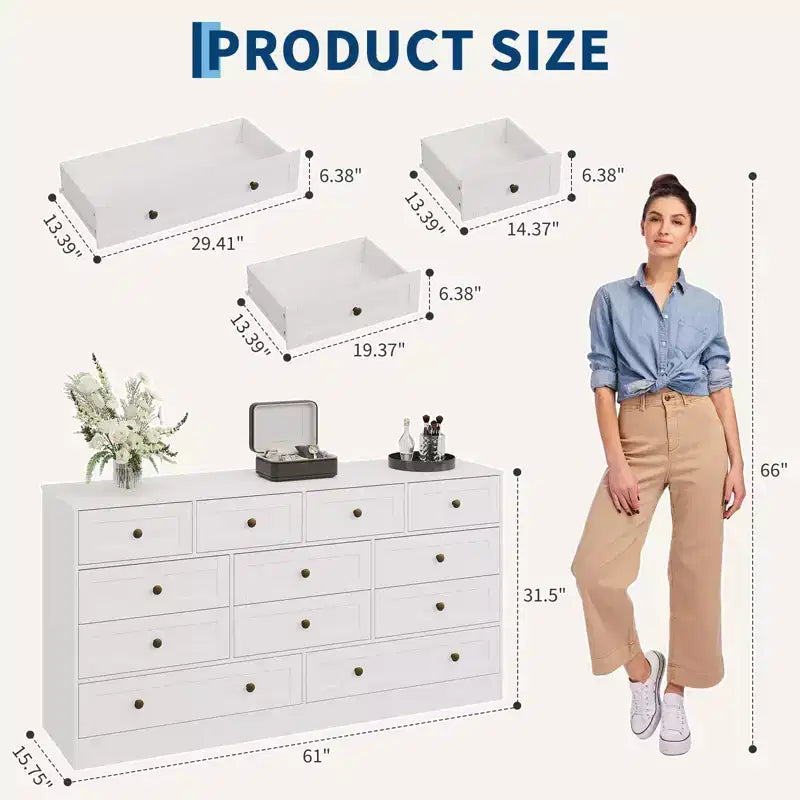 GustoWave Modern Comodino a 12 cassetti, Comò in Legno per Camera da Letto, Cassettiera in Legno per Vestiti, Organizzatore per Soggiorno, Comò Porta TV