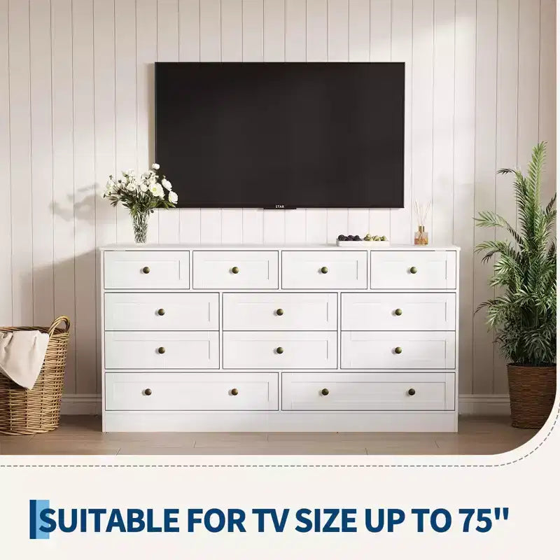 GustoWave Modern Comodino a 12 cassetti, Comò in Legno per Camera da Letto, Cassettiera in Legno per Vestiti, Organizzatore per Soggiorno, Comò Porta TV