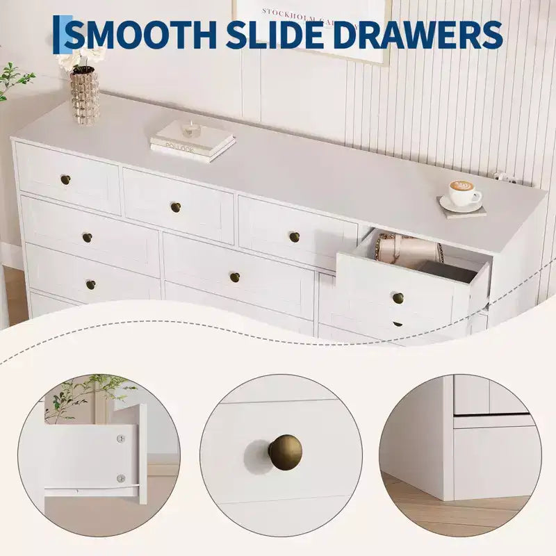 GustoWave Modern Comodino a 12 cassetti, Comò in Legno per Camera da Letto, Cassettiera in Legno per Vestiti, Organizzatore per Soggiorno, Comò Porta TV